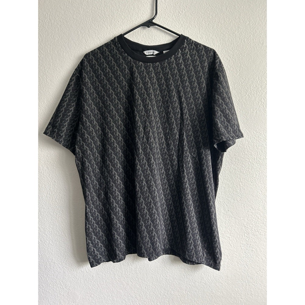 Calvin Klein CK All-Over Logo Monogram T-Shirt Black Gray Short Sleeve Men's XL
